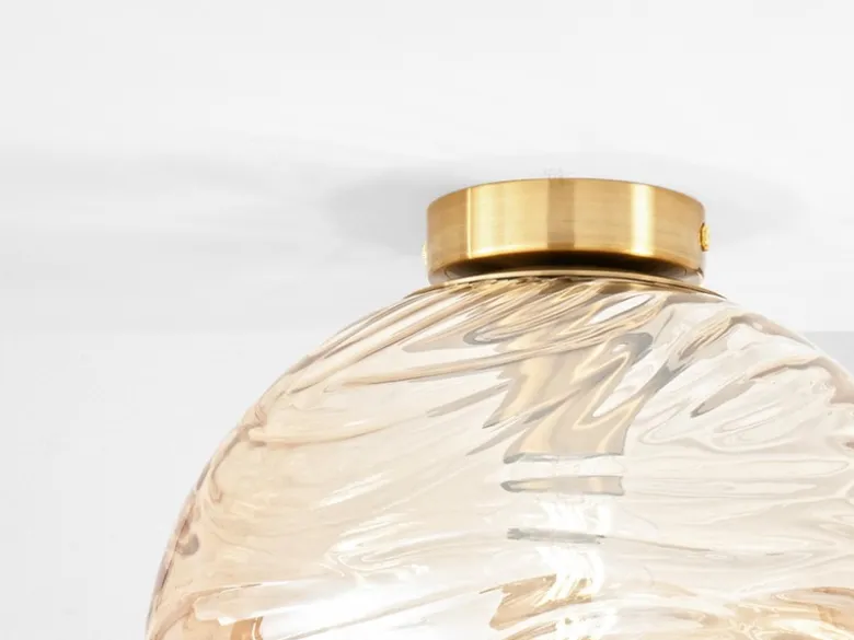 Kleine LED Deckenleuchte Glaskugel Wellenmuster Champagner, Ø 30cm