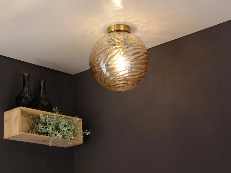 Kleine LED Deckenleuchte Glaskugel Wellenmuster Champagner, Ø 30cm