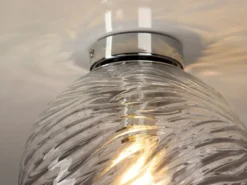 Kleine LED Deckenleuchte Glaskugel Wellenmuster Transparent, Ø25cm