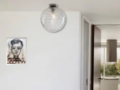 Kleine LED Deckenleuchte Glaskugel Wellenmuster Transparent, Ø25cm