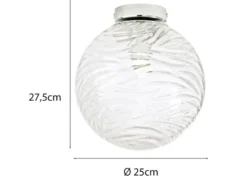Kleine LED Deckenleuchte Glaskugel Wellenmuster Transparent, Ø25cm