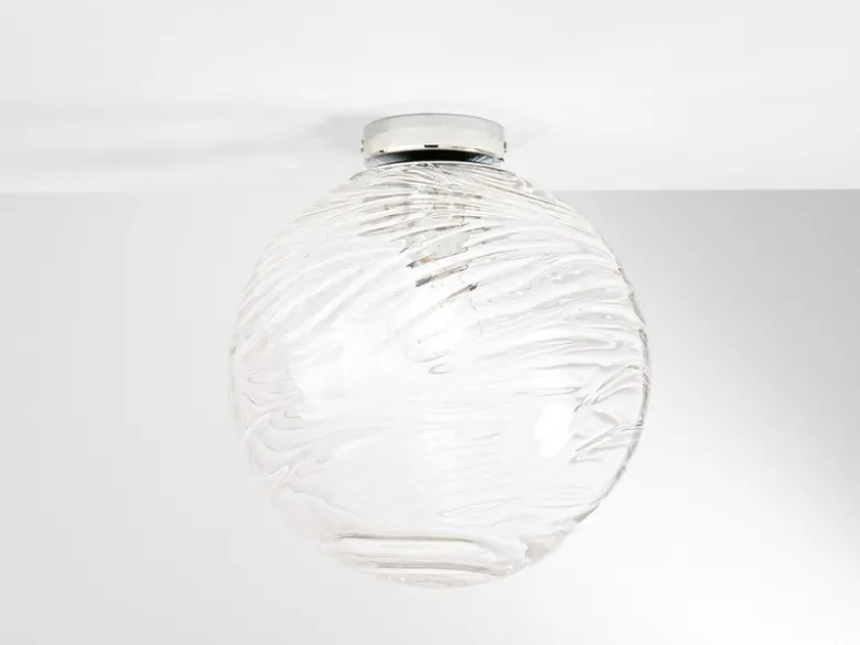 Kleine LED Deckenleuchte Glaskugel Wellenmuster Transparent, Ø 30cm