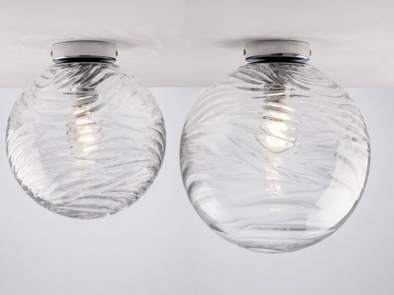 Kleine LED Deckenleuchte Glaskugel Wellenmuster Transparent, Ø 30cm