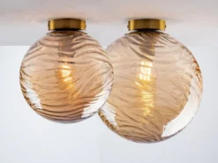 Kleine LED Deckenleuchte Glaskugel Wellenmuster Champagner, Ø 25cm