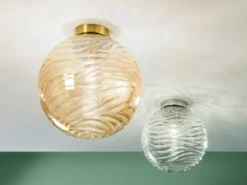 Kleine LED Deckenleuchte Glaskugel Wellenmuster Champagner, Ø 25cm