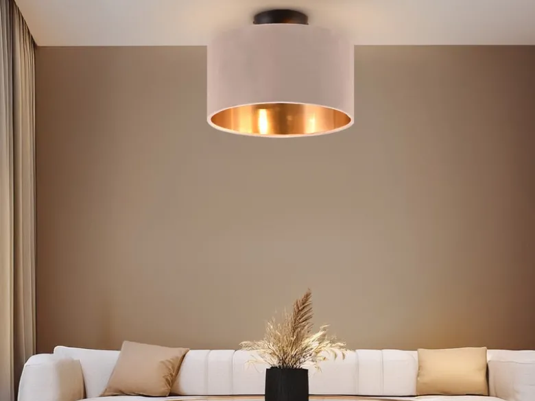 Kleine LED Deckenleuchte mit Samt Lampenschirm Beige Gold, Ø 30cm