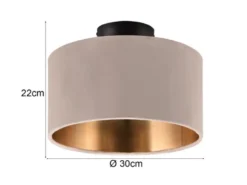 Kleine LED Deckenleuchte mit Samt Lampenschirm Beige Gold, Ø 30cm