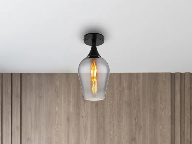 Kleine LED Deckenleuchte mit Rauchglas Lampenschirm, Ø 15cm
