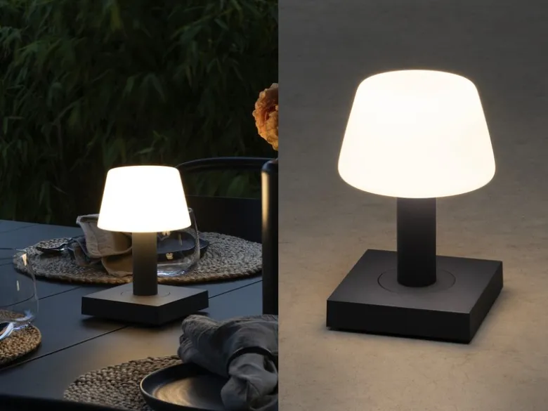 Kleine LED Outdoor Akku Tischleuchte MONACO per USB aufladbar, Anthrazit H: 19cm