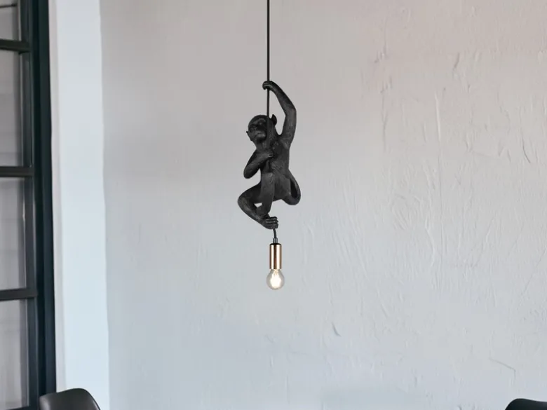 Kleine LED Pendelleuchte einflammig Affenlampe Schwarz, Breite 14,5cm