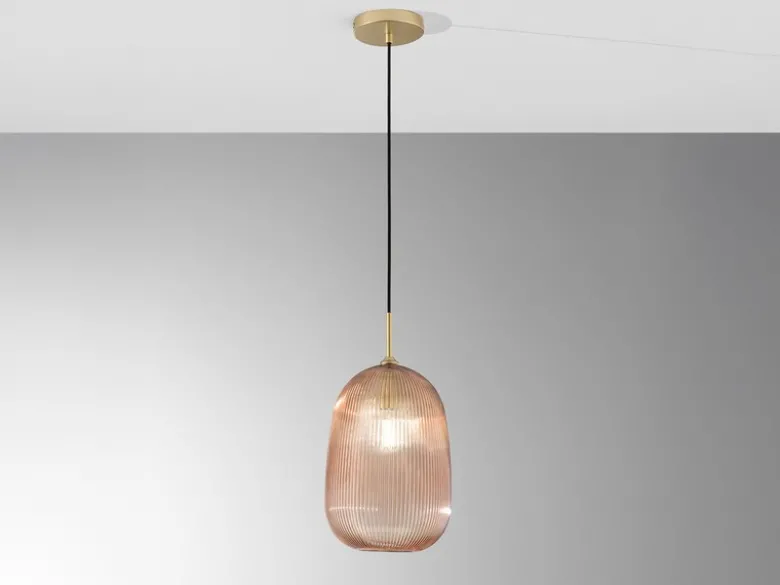 Kleine LED Pendelleuchte einflammig mit Glasschirm Bernstein Ø 21cm