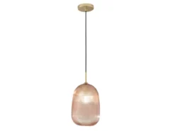 Kleine LED Pendelleuchte einflammig mit Glasschirm Bernstein Ø 21cm