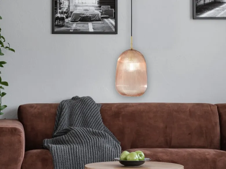 Kleine LED Pendelleuchte einflammig mit Glasschirm Bernstein Ø 21cm