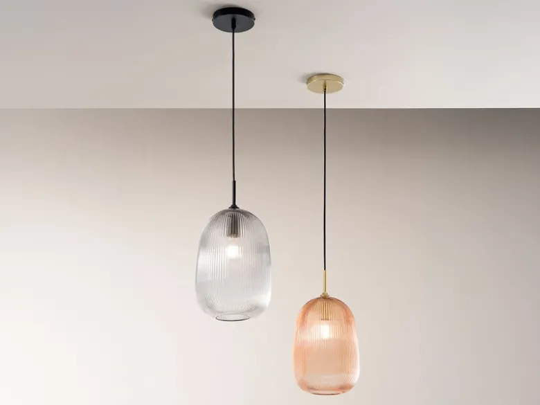 Kleine LED Pendelleuchte einflammig mit Glasschirm Bernstein Ø 21cm