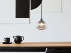 Kleine LED Pendelleuchte 1-flammig mit Glasschirm Chrom bedampft, Ø 22cm