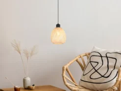 Kleine LED Pendelleuchte Korblampe aus geflochtenem Bambus, Ø 18cm