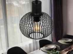Kleine LED Pendelleuchte mit Gitter Lampenschirm Schwarz, Ø 23cm