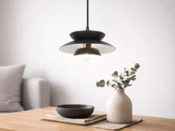 Kleine LED Pendelleuchte skandinavisch mit Metall Lampenschirm Schwarz Ø 25cm