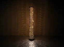 Kleine LED Stehlampe TACO mit Starlight Effekt, Stoff Schwarz Gold, Höhe 103cm