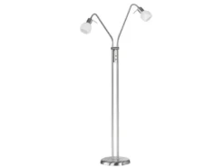 Kleine LED Stehleuchte, 2 Flexarm Leselampen, Silber mit Glasschirm, Höhe 125cm