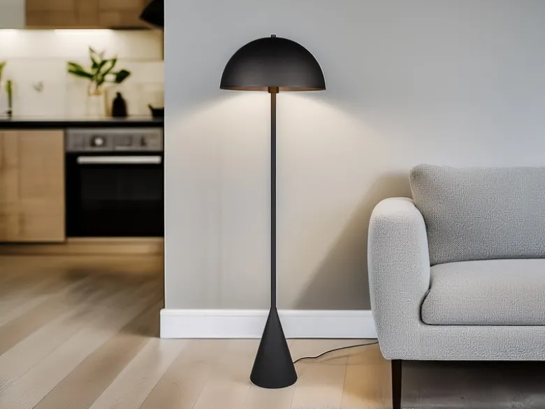 Kleine LED Stehleuchte in Pilzform aus Metall Schwarz, Höhe 130cm