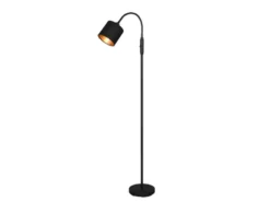 Kleine LED Stehleuchte mit Flexarm und Stoffschirm Schwarz Gold, Höhe 130cm