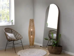 Kleine LED Stehleuchte mit Papier Lampenschirm im Boho Stil, Höhe 103cm