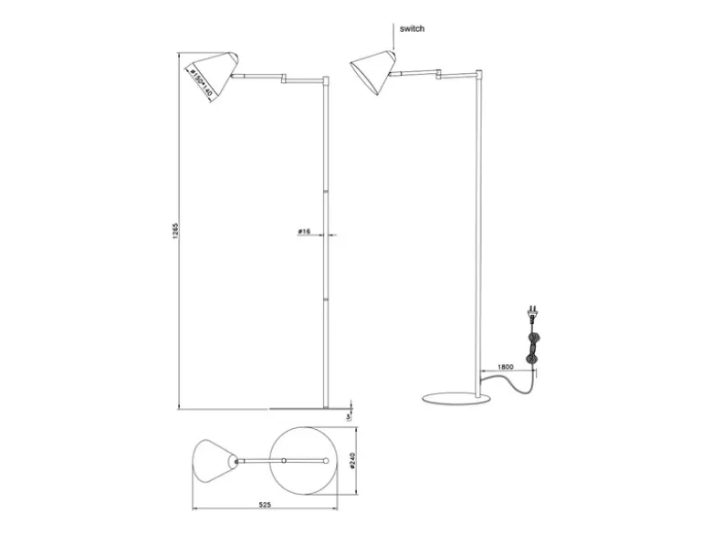 Kleine LED Stehleuchte mit Schwenkarm aus Metall Grün, Höhe 126,5cm