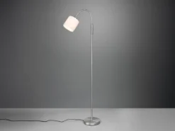 Kleine LED Stehleuchte Silber mit Flexarm und Stoffschirm Weiß, Höhe 130cm