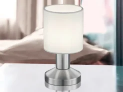 Kleine LED Tischlampe mit Touchfunktion & Stoffschirm Weiß, Höhe 18cm