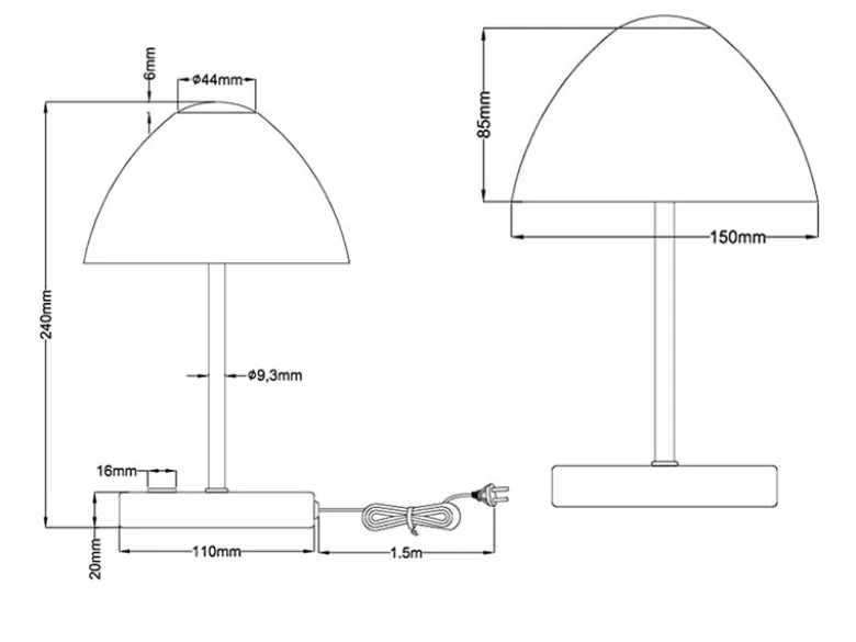 Kleine LED Tischlampe QUEEN dimmbar, Silber mit Glasschirm Weiß, Höhe 24cm