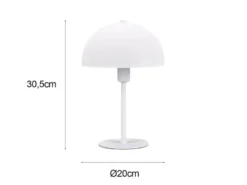 Kleine LED Tischleuchte aus Metall Weiß in Pilzform, Höhe 30cm
