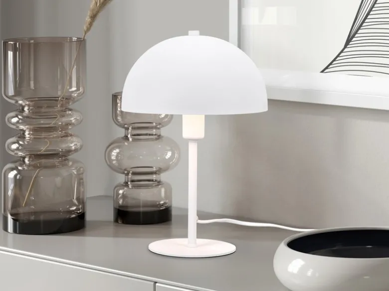 Kleine LED Tischleuchte aus Metall Weiß in Pilzform, Höhe 30cm