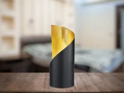 Kleine LED Tischleuchte 1 flammig Metall Schwarz matt / Gold, Höhe 24cm