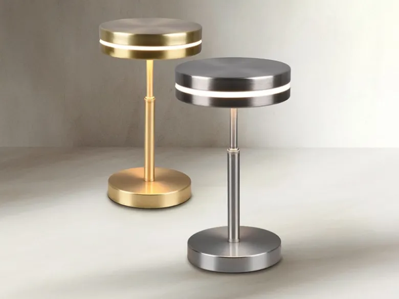 Kleine LED Tischleuchte FRANKLIN rund Silber, Höhe 25cm