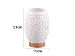 Kleine LED Tischleuchte in Weiß mit ausgefallenem Stanzmuster, H: 21cm