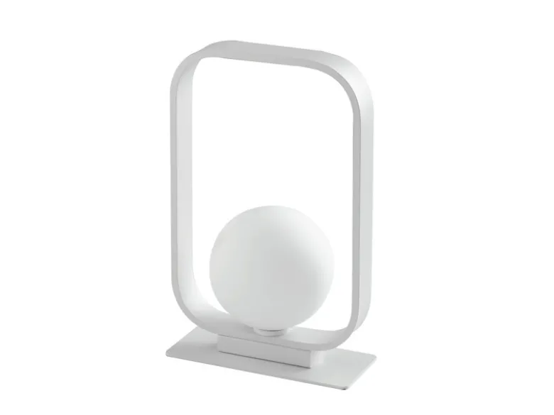 Kleine LED Tischleuchte Metall mit Glaskugel Opalweiß, Höhe 26cm
