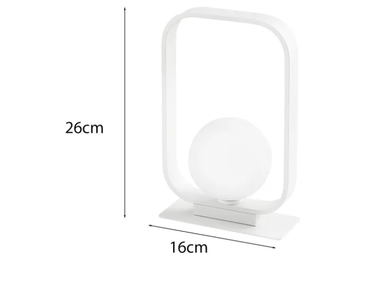 Kleine LED Tischleuchte Metall mit Glaskugel Opalweiß, Höhe 26cm