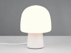 Kleine LED Tischleuchte mit Glasschirm & Metallfuß Hellgrau, Höhe 27cm