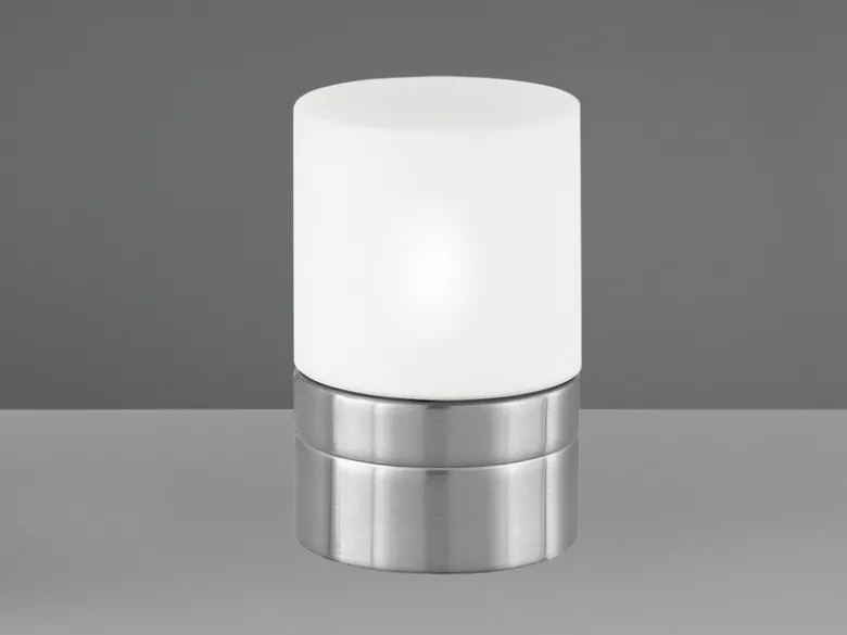 Kleine LED Tischleuchte per touch dimmbar, Silber mit Glasschirm, Höhe 15cm