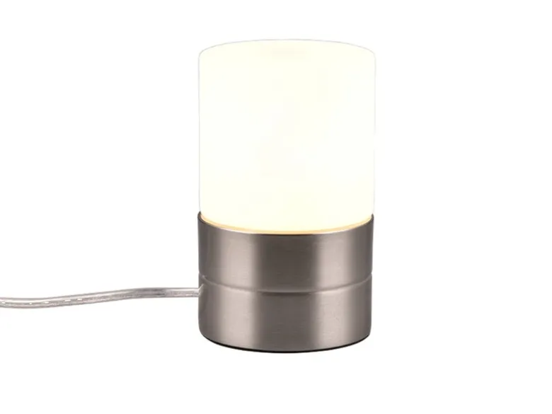 Kleine LED Tischleuchte per touch dimmbar, Silber mit Glasschirm, Höhe 15cm