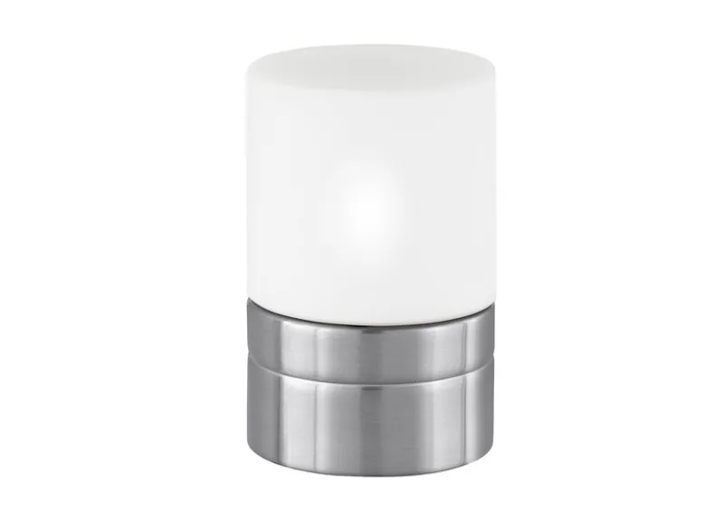 Kleine LED Tischleuchte per touch dimmbar, Silber mit Glasschirm, Höhe 15cm