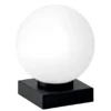 Kleine LED Tischleuchte Schwarz mit Glaskugel in Opalweiß, Höhe 17,5cm