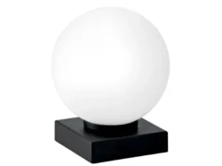 Kleine LED Tischleuchte Schwarz mit Glaskugel in Opalweiß, Höhe 17,5cm