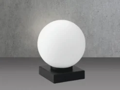 Kleine LED Tischleuchte Sockel Schwarz - Kugel Opalglas Weiß, Höhe 17,5cm