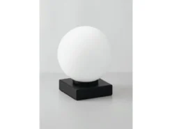 Kleine LED Tischleuchte Sockel Schwarz - Kugel Opalglas Weiß, Höhe 17,5cm