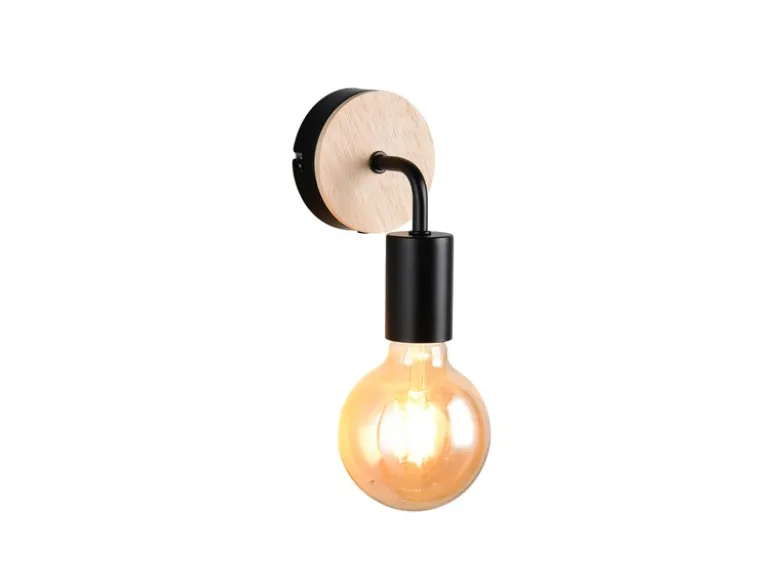 Kleine LED Wandleuchte Metall in Schwarz mit Holz, Höhe 15,5cm