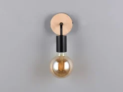 Kleine LED Wandleuchte Metall in Schwarz mit Holz, Höhe 15,5cm