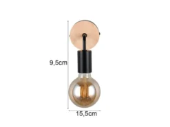Kleine LED Wandleuchte Metall in Schwarz mit Holz, Höhe 15,5cm