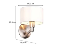 Kleine LED Wandleuchte Silber matt mit Schalter & Stoffschirm Weiß